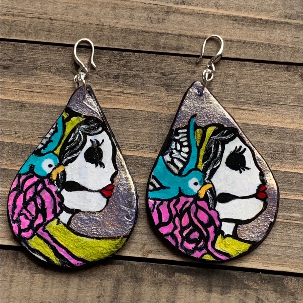 Los Muertos Earrings Hand Painted